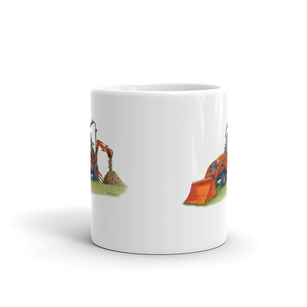 White glossy mug - orange tractor