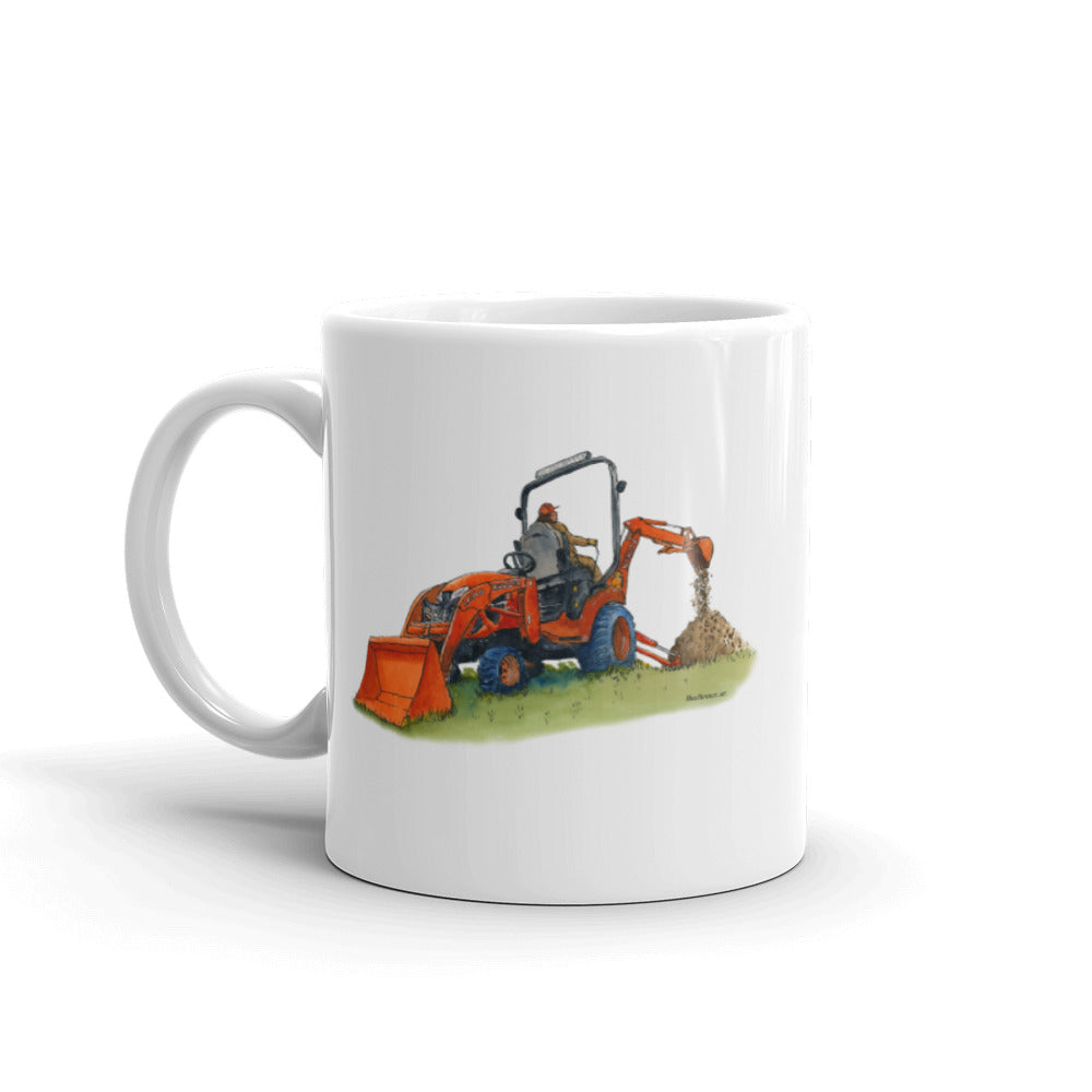 White glossy mug - orange tractor